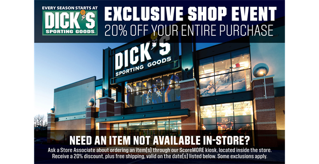 8/18 - 8/21 - Dicks Sporting Goods Shop Weekend 20% OFF